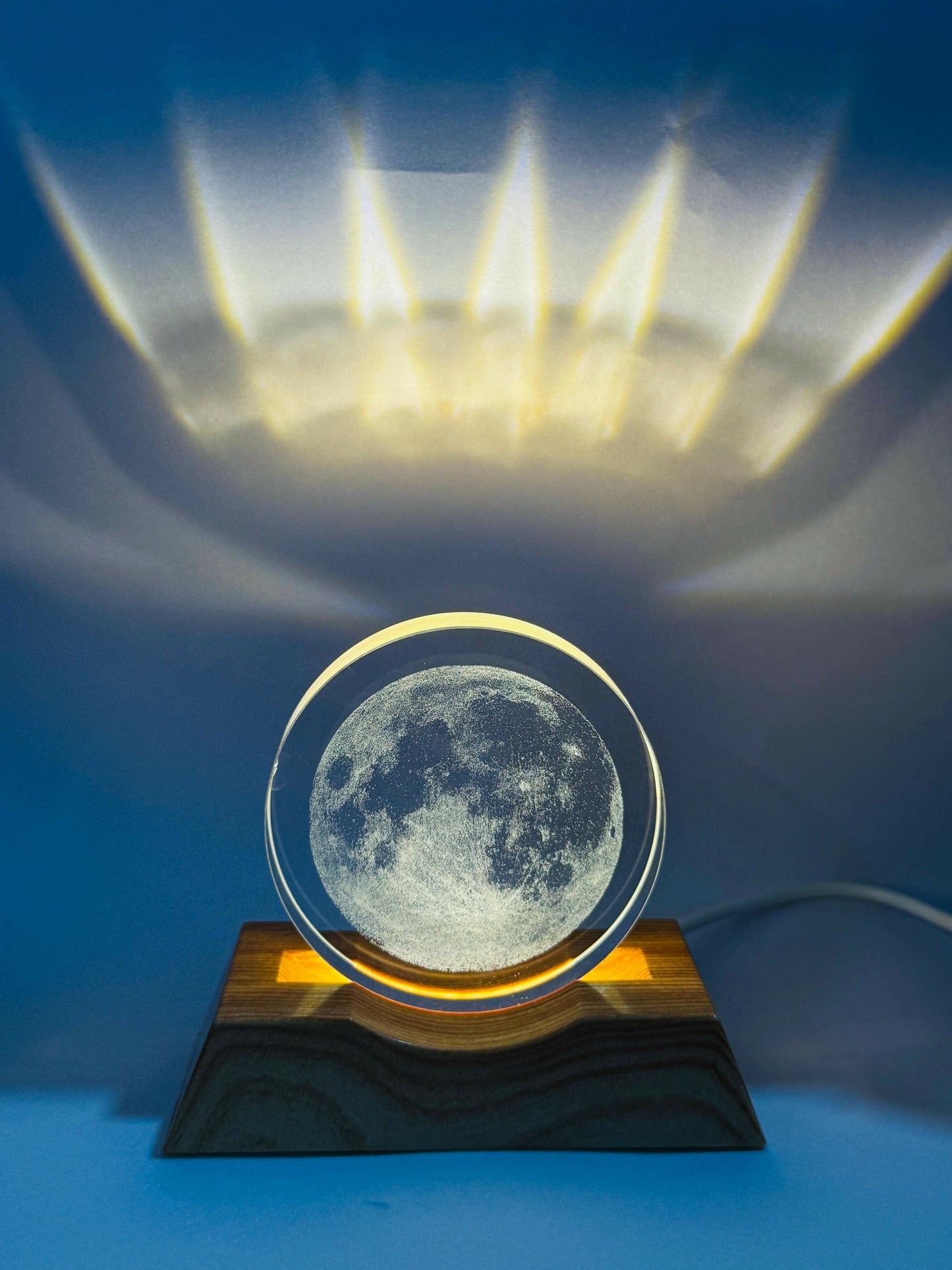 3D Moon LED Night Lamp with Wooden Base |