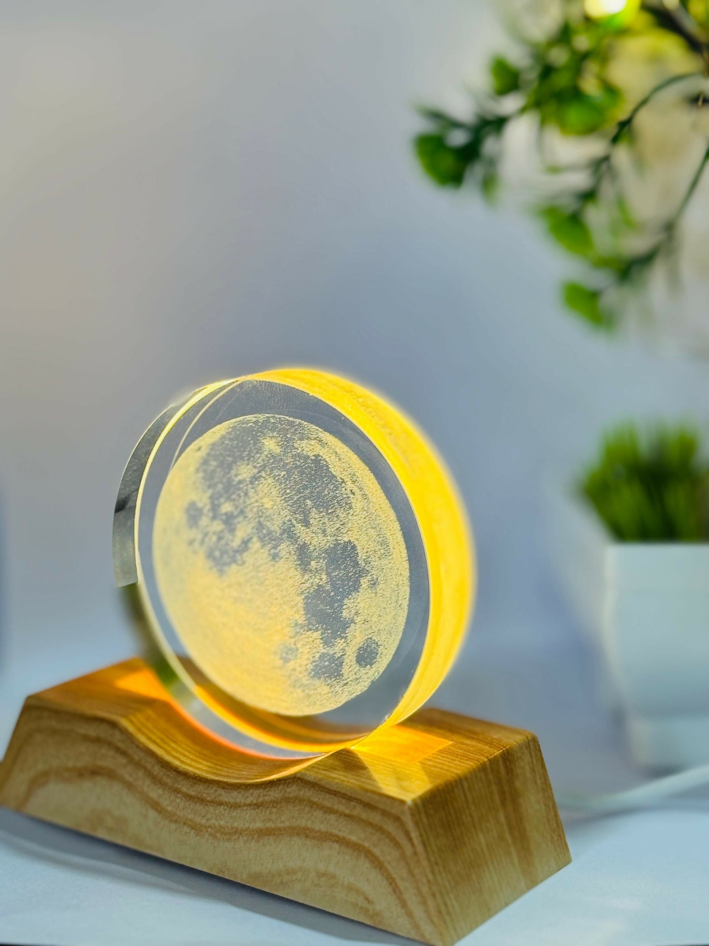 3D Moon LED Night Lamp with Wooden Base |
