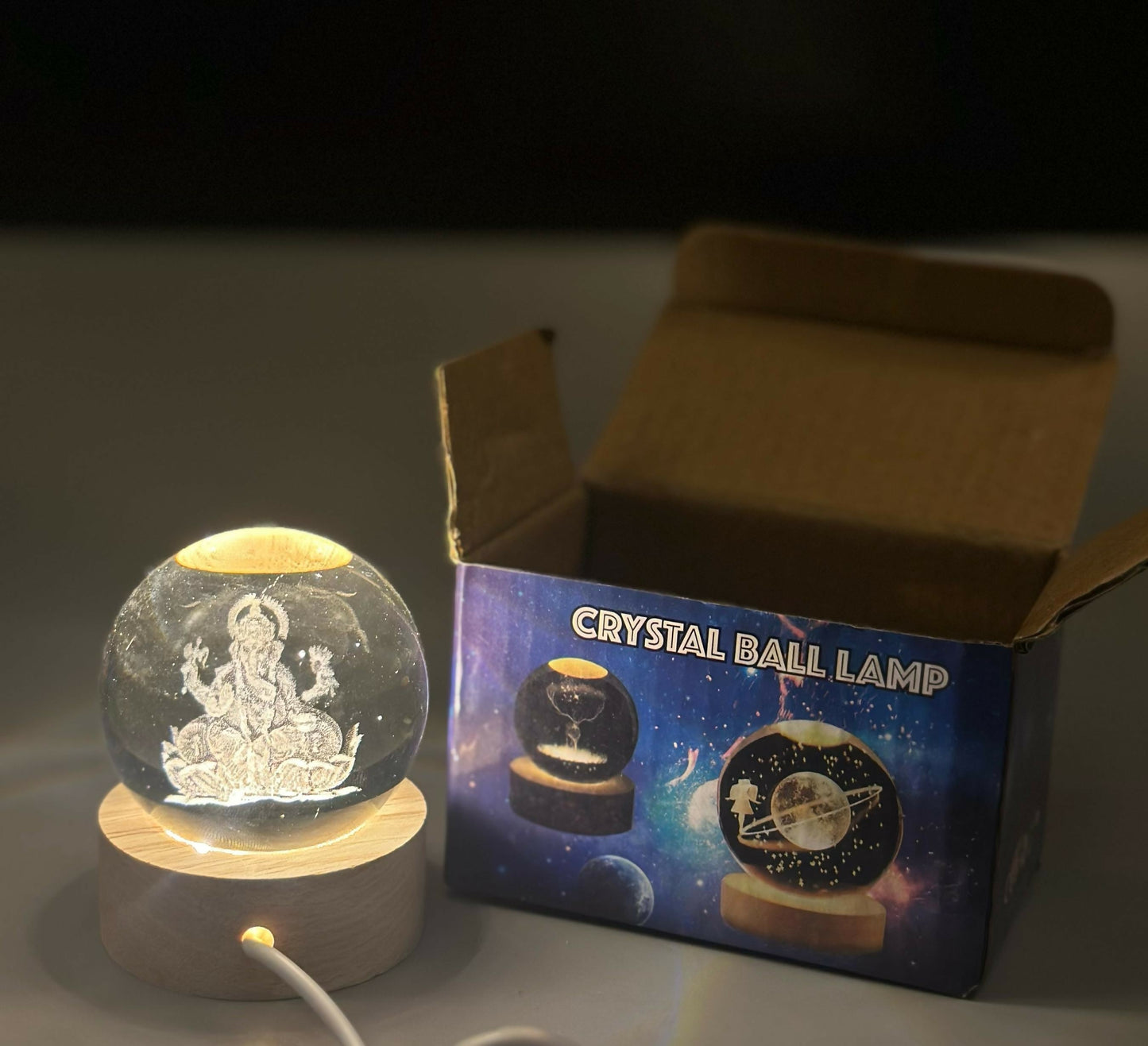 3D Crystal Ganesha LED Night Lamp Crystal Ball Night Lamp,Creative Engraved Crystal Ball Night Light
