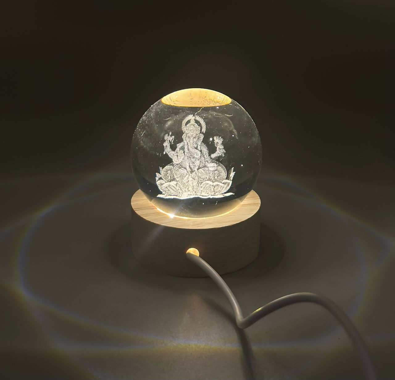 3D Crystal Ganesha LED Night Lamp Crystal Ball Night Lamp,Creative Engraved Crystal Ball Night Light