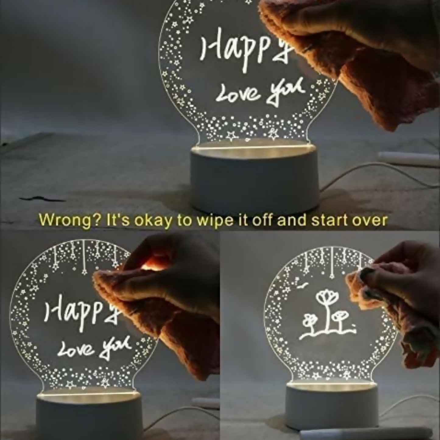3D Creative Writeable LED Night Lamp with Pen and USB Cable |
